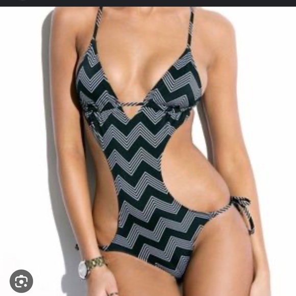 Charlie by Matthew Zink monokini black and white floral print size s/p - Picture 10 of 10